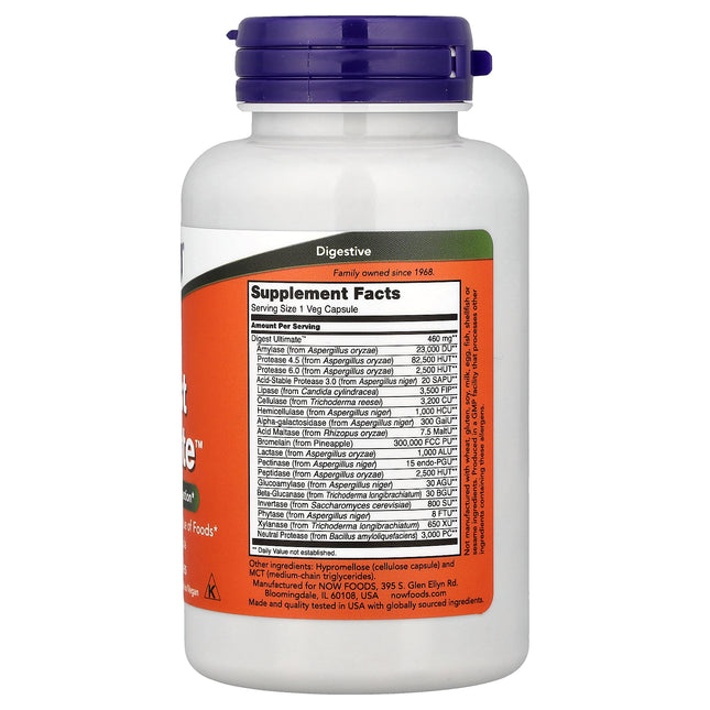 NOW Foods Digest Ultimate bottle back label with supplement facts and ingredients