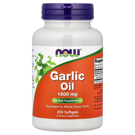 NOW Foods Garlic Oil 1,500 mg 250 Capsules - front of bottle