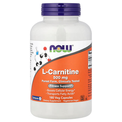 NOW Foods L-Carnitine, 500 mg 180 Veg Capsules - front of pack