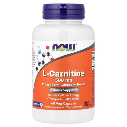 NOW Foods L-Carnitine, 500 mg 60 Veg Capsules - front of pack