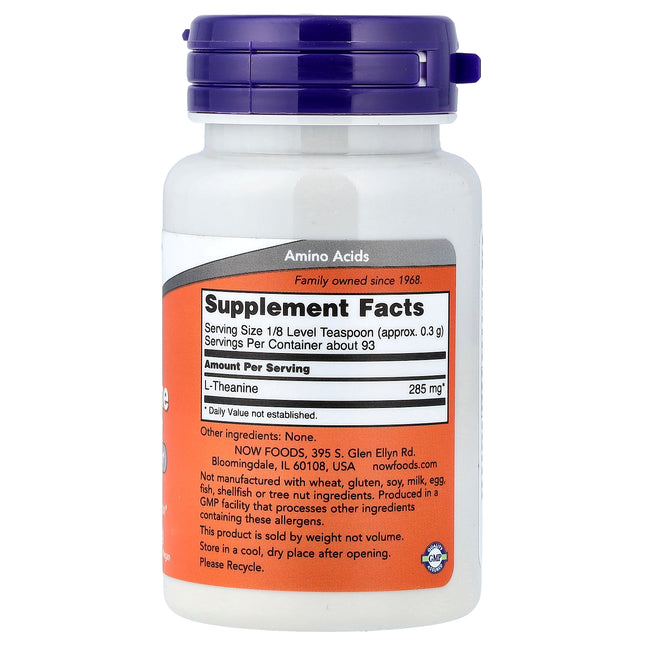 NOW Foods L-Theanine Pure Powder, 1 oz (28 g) - supplement facts and ingredients label
