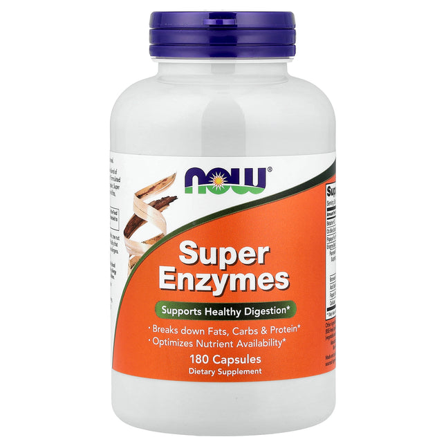 NOW Foods Super Enzymes 180 capsules bottle, front of pack