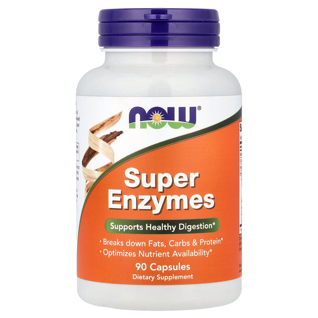 NOW Foods Super Enzymes 90 capsules bottle, front of pack