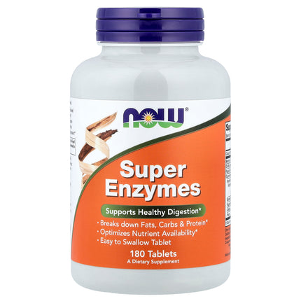 NOW Foods Super Enzymes 180 tablets bottle, front of pack