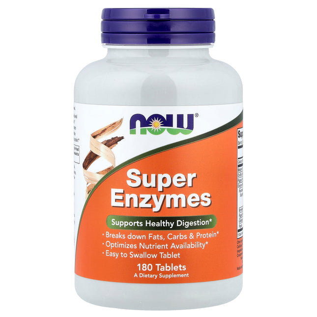 NOW Foods Super Enzymes 180 tablets bottle, front of pack