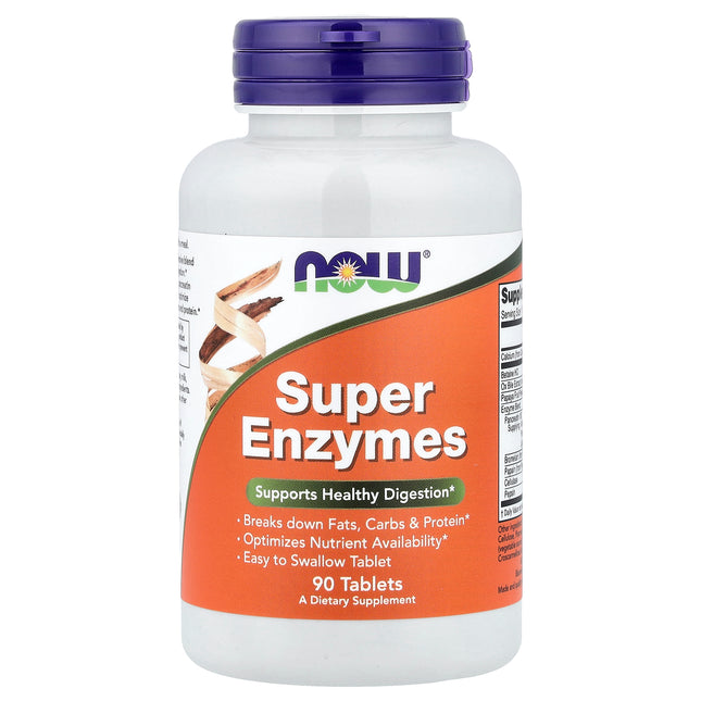 NOW Foods Super Enzymes 90 tablets bottle, front of pack