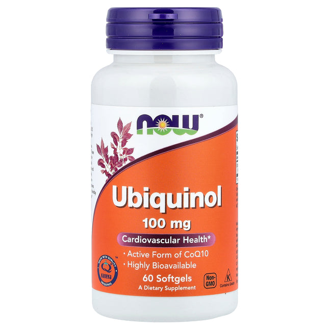 NOW Foods Ubiquinol 100 mg bottle front, 60 softgels