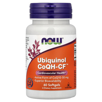 NOW Foods Ubiquinol CoQH-CF 50 mg bottle front, 60 softgels