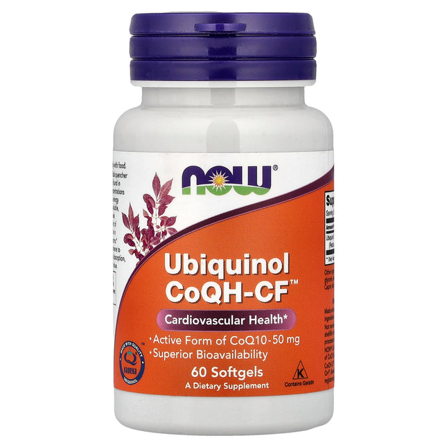 NOW Foods Ubiquinol CoQH-CF 50 mg bottle front, 60 softgels
