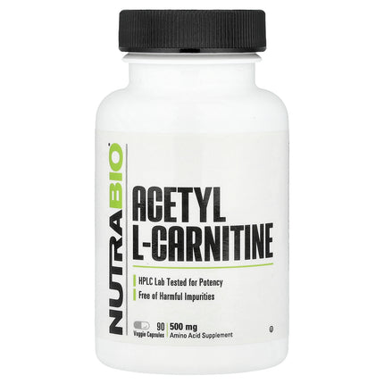NutraBio Acetyl L-Carnitine, 500 mg 90 Veggie Capsules - front of pack