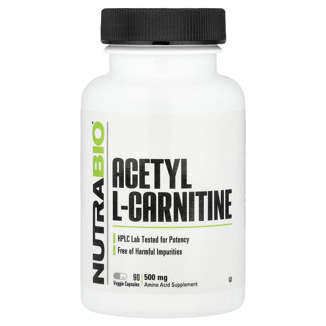 NutraBio Acetyl L-Carnitine, 500 mg 90 Veggie Capsules - front of pack