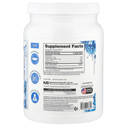 NutraBio Clear Protein Blue Raspberry 519g - Supplement Facts and Ingredients