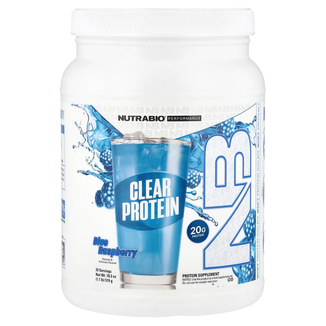 NutraBio Clear Protein Blue Raspberry 519g - Front
