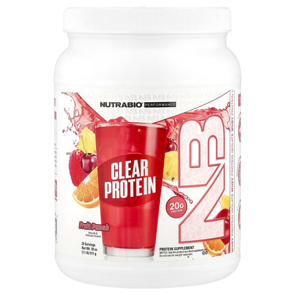 NutraBio Clear Protein Fruit Punch 511g - Front
