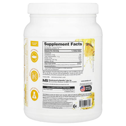 NutraBio Clear Protein Pineapple Splash 499g - Supplement Facts and Ingredients