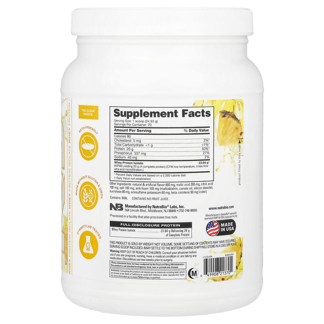 NutraBio Clear Protein Pineapple Splash 499g - Supplement Facts and Ingredients