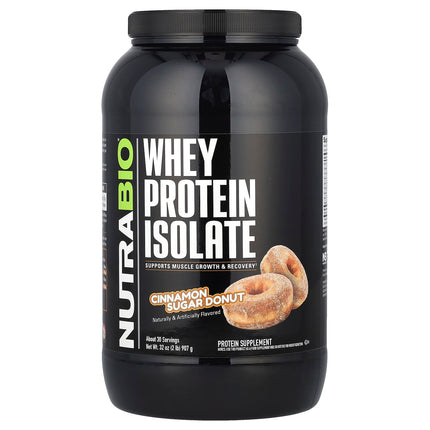 NutraBio Whey Protein Isolate Cinnamon Sugar Donut 907g - Front