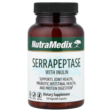 NutraMedix Serrapeptase with Inulin 120 Vegetable Capsules bottle, front view