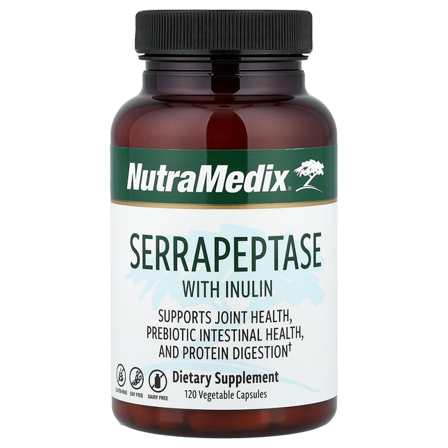 NutraMedix Serrapeptase with Inulin 120 Vegetable Capsules bottle, front view