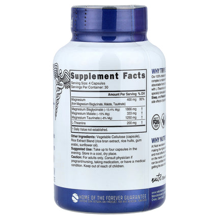 Nutri Triple Magnesium + L Theanine, 120 Vegan Capsules - supplement facts and ingredients label