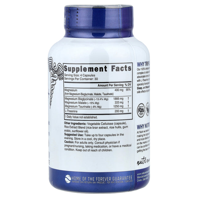 Nutri Triple Magnesium + L Theanine, 120 Vegan Capsules - supplement facts and ingredients label