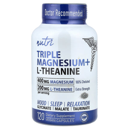 Nutri Triple Magnesium + L Theanine, 120 Vegan Capsules - product front