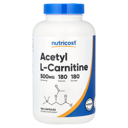 Nutricost Acetyl L-Carnitine, 500 mg 180 Capsules - front of pack
