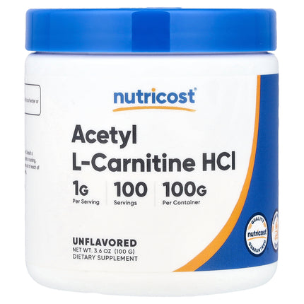 Nutricost Acetyl L-Carnitine HCl, Unflavored 100 g (3.6 oz) - front of pack