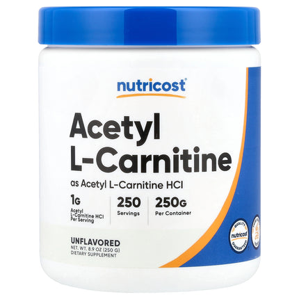 Nutricost Acetyl L-Carnitine, Unflavored 250 g (8.9 oz) - front of pack
