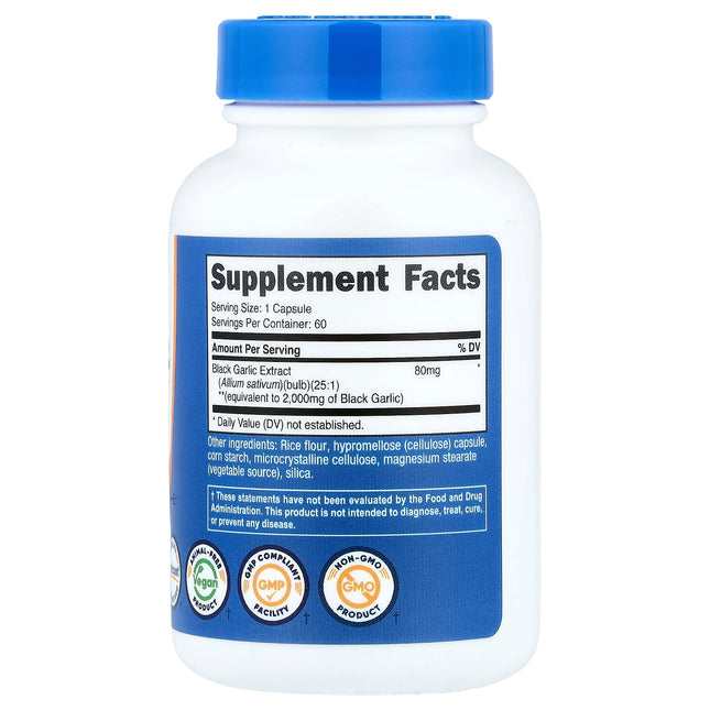 Nutricost Black Garlic 2,000 mg 60 Capsules - back label with Supplement Facts