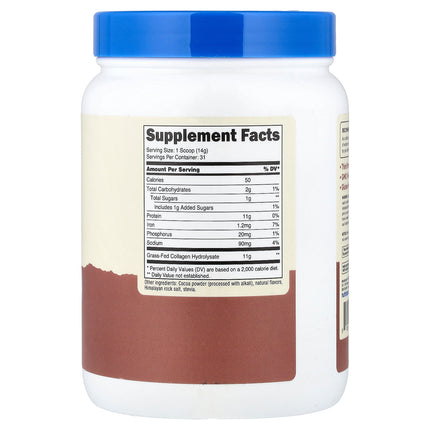 Nutricost Collagen Peptides, Chocolate - Back label with supplement facts and ingredients
