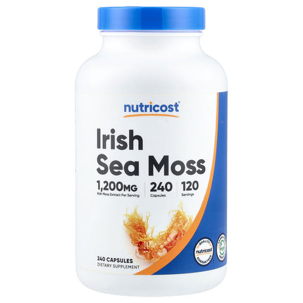 Nutricost Irish Sea Moss 600 mg per capsule 240 capsules bottle, front of pack