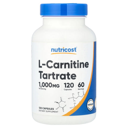 Nutricost L-Carnitine Tartrate, 500 mg per Capsule 120 Capsules - front of pack