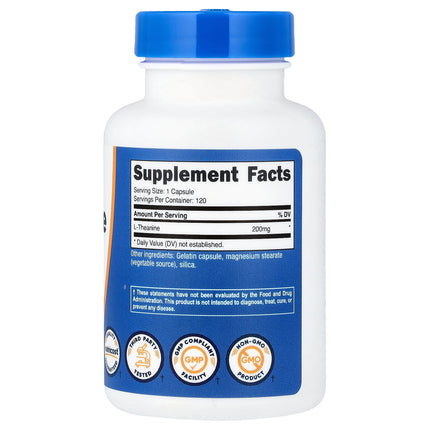 Nutricost L-Theanine, 200 mg, 120 Capsules - supplement facts and ingredients label
