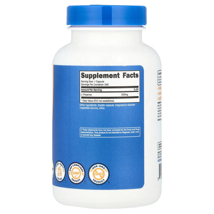 Nutricost L-Theanine, 200 mg, 240 Capsules - supplement facts and ingredients label