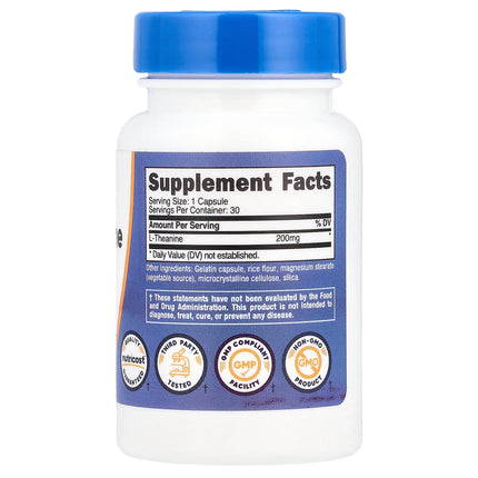 Nutricost L-Theanine, 200 mg, 30 Capsules - supplement facts and ingredients label