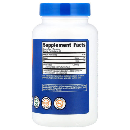 Nutricost Shilajit 120 Capsules - supplement facts label