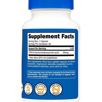 Nutricost TUDCA 250 mg 30 Capsules Supplement Facts back