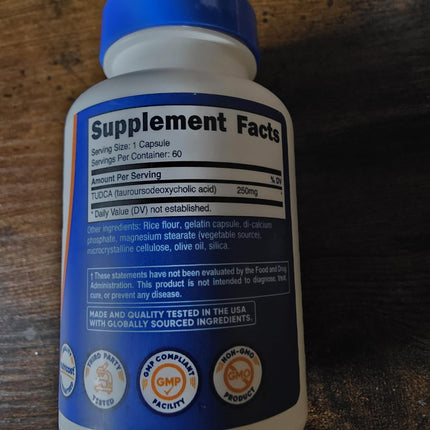 Nutricost TUDCA 250 mg 60 Capsules Supplement Facts back