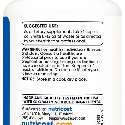 Nutricost TUDCA 500 mg 30 Capsules back label