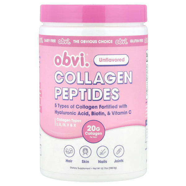 Obvi Collagen Peptides unflavoured multi collagen powder with hyaluronic acid, biotin and vitamin C, 288 g tub