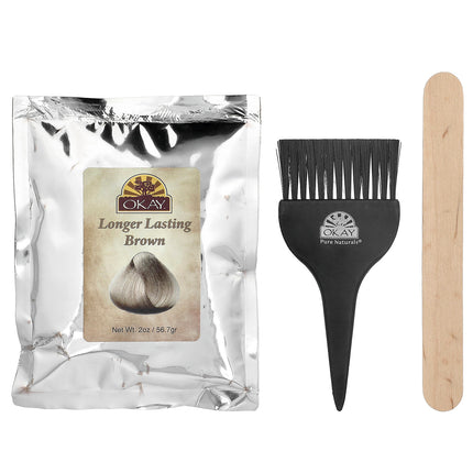 Okay Pure Naturals Henna Hair Colour Brown 2 oz (56.7 g) – pack contents (henna sachet and application brush)