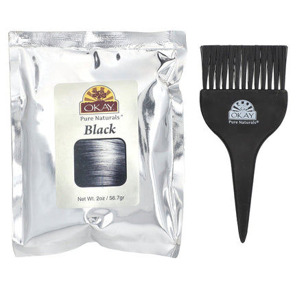 Okay Pure Naturals Henna Hair Colour Black 2 oz (56.7 g) – pack contents (henna sachet and application brush)