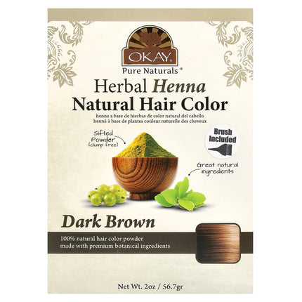 Okay Pure Naturals Henna Hair Colour Dark Brown 2 oz (56.7 g) – front of pack