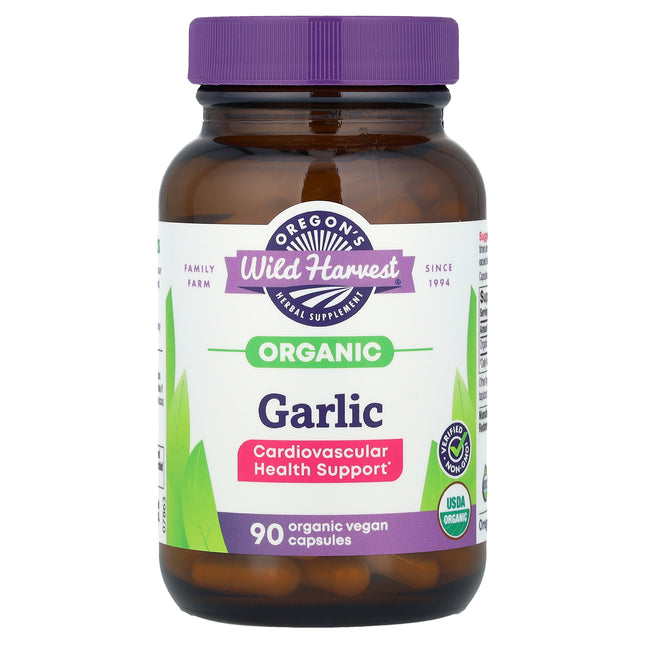 Oregon's Wild Harvest Organic Garlic 90 Organic Vegan Capsules - front of bottle