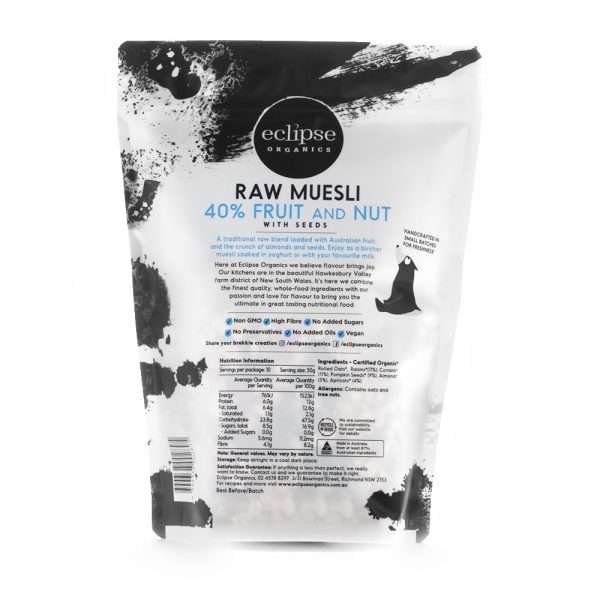 Eclipse Organic Traditional Raw Muesli – 40% Fruit and Nut