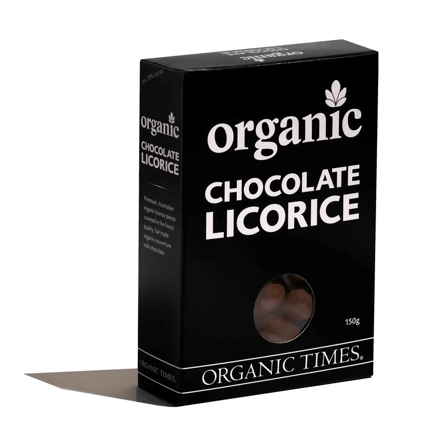 Organic milk chocolate liquorice coated treat