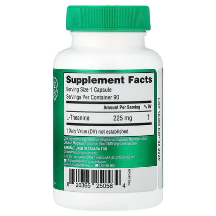 Organika L-Theanine, 225 mg, 90 Vegetarian Capsules - supplement facts and ingredients label