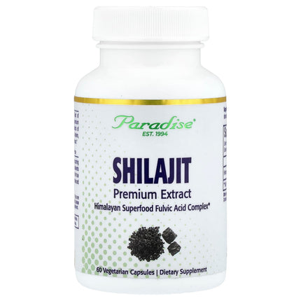 Paradise Herbs Shilajit Premium Extract 250 mg 60 Vegetarian Capsules - front of bottle