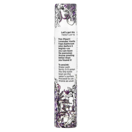 Poo-Pourri, Before-You-Go® Toilet Spray, Lavender Vanilla 0.34 fl oz (10 ml) - back label with ingredients